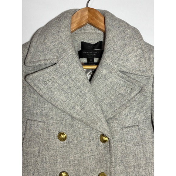 J Crew Stadium Cloth Peacoat Double Breasted Gold Buttons Grey Women 00 - Picture 3 of 12